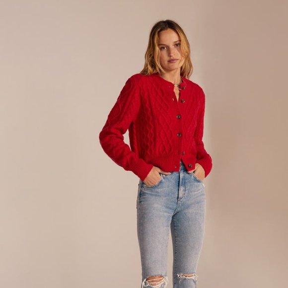 Favorite Daughter Wool & Cashmere Blend Cable Cardigan Sweater - Picture 2 of 6